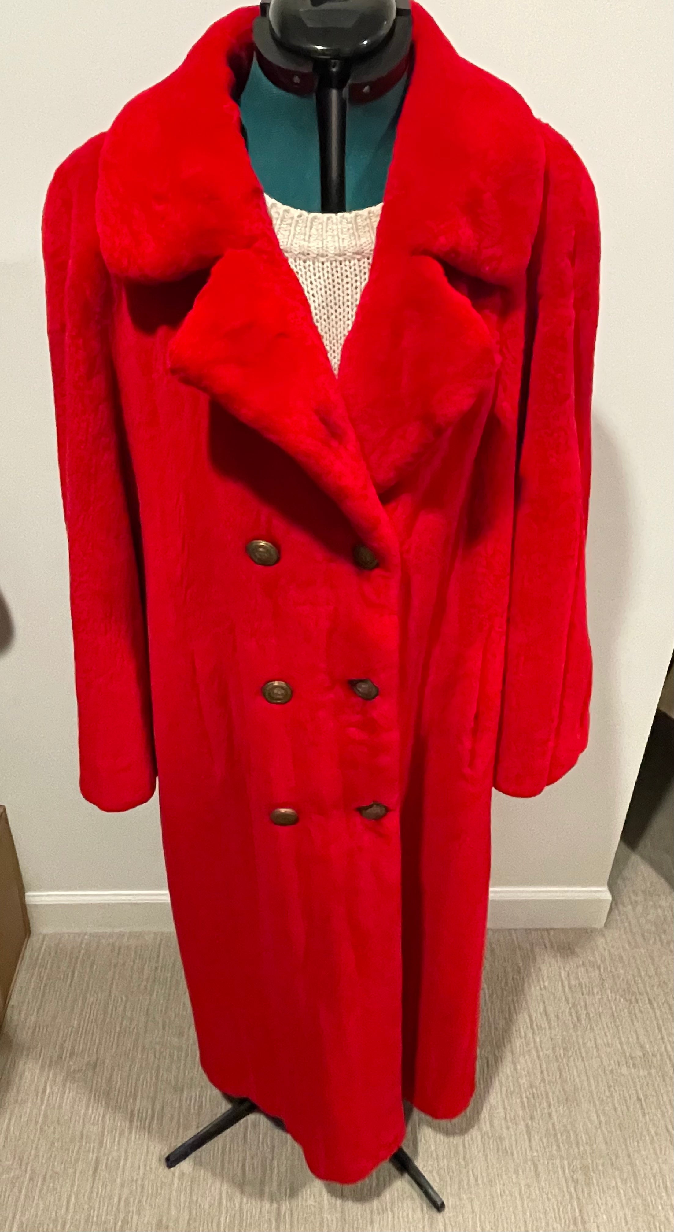 Bob Mackie for York Furs Red Sheared Mink Full Length Coat | Vintage Designer Fur Size Large