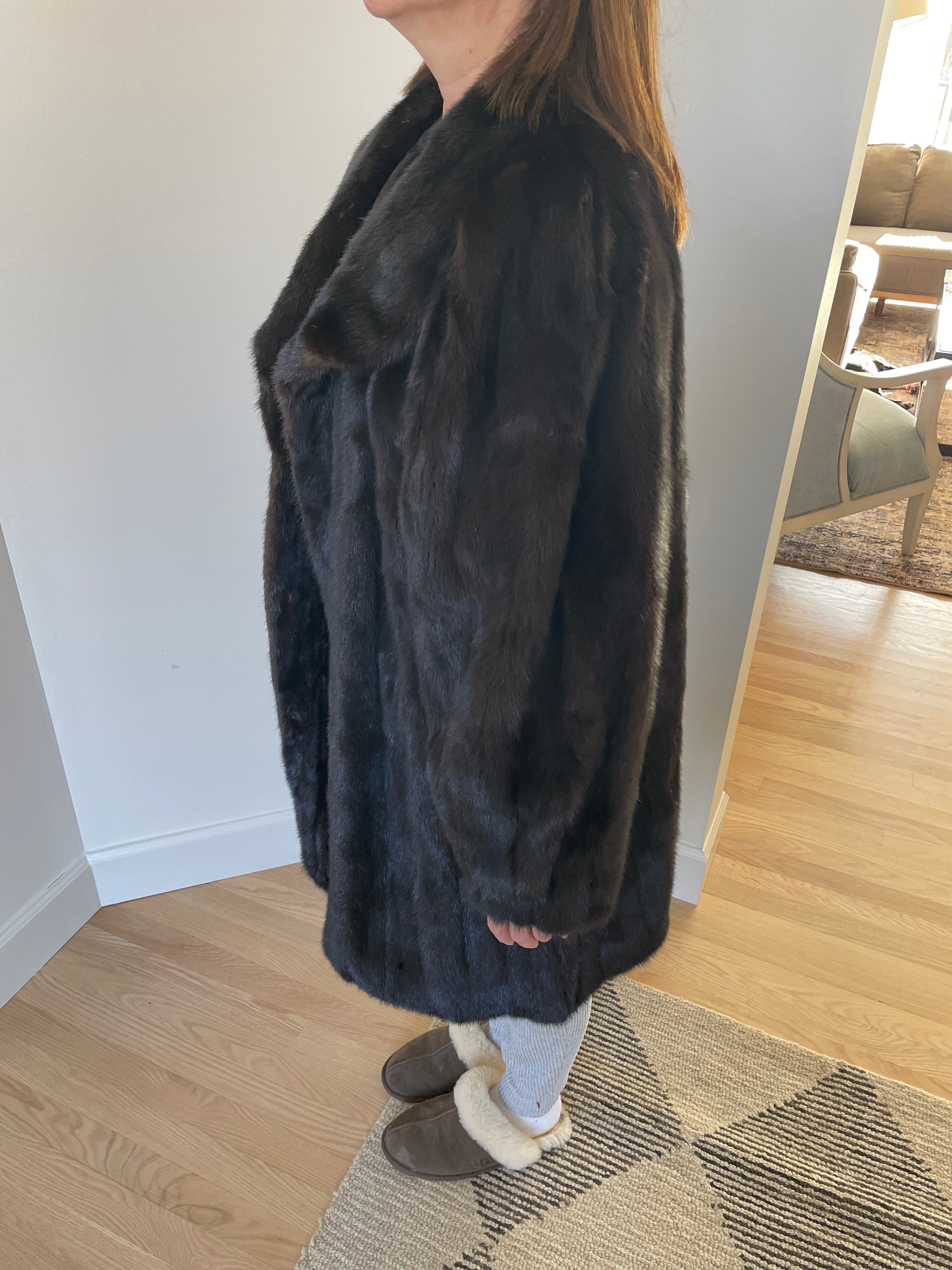 Vintage Mink Fur Jacket – Dark Mahogany Brown with Full Sweep Size Large