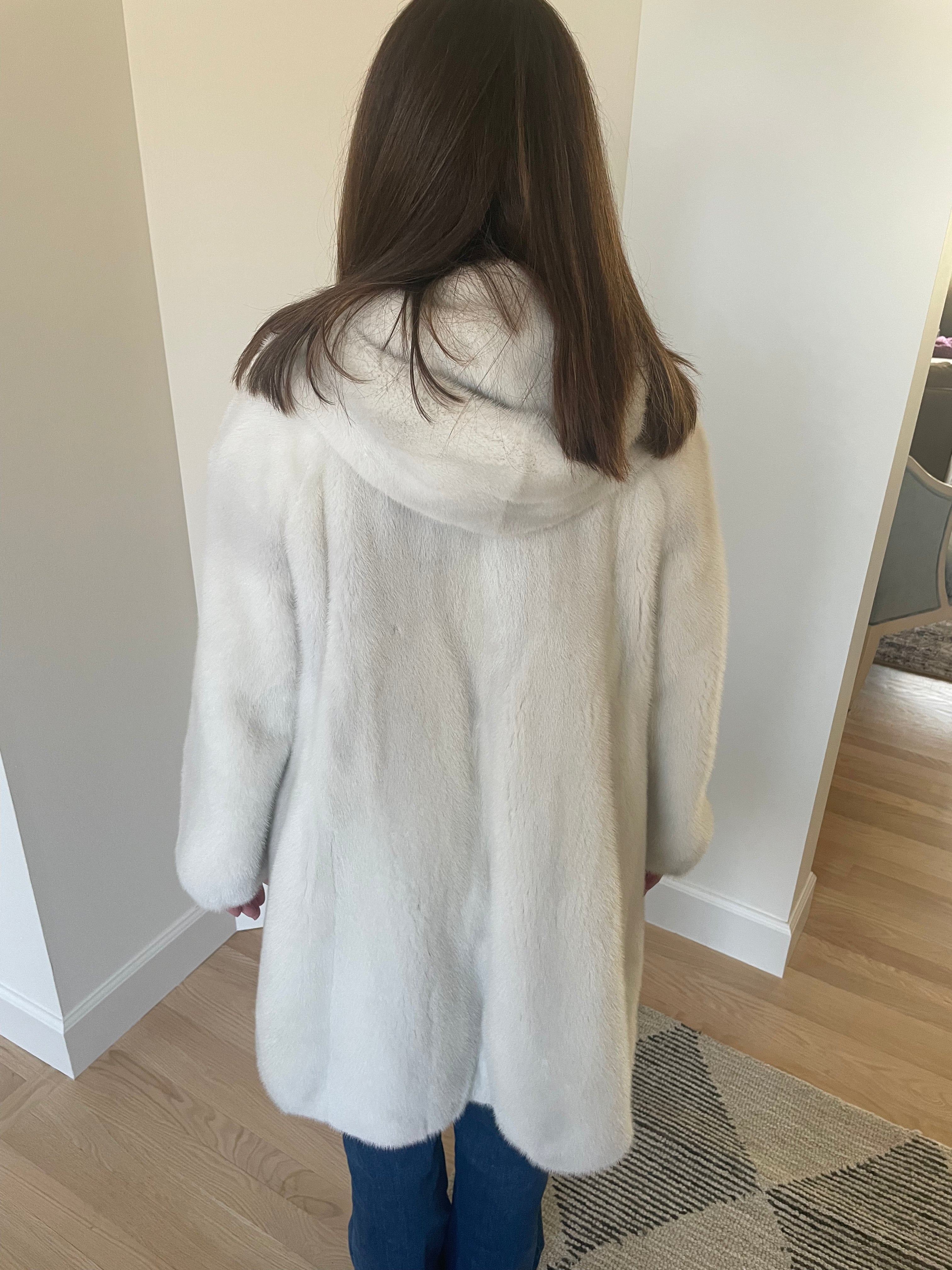 Like New Ivory Mink Fur Stroller with Hood – Elegant Cropped Length Size Medium or Larger Small