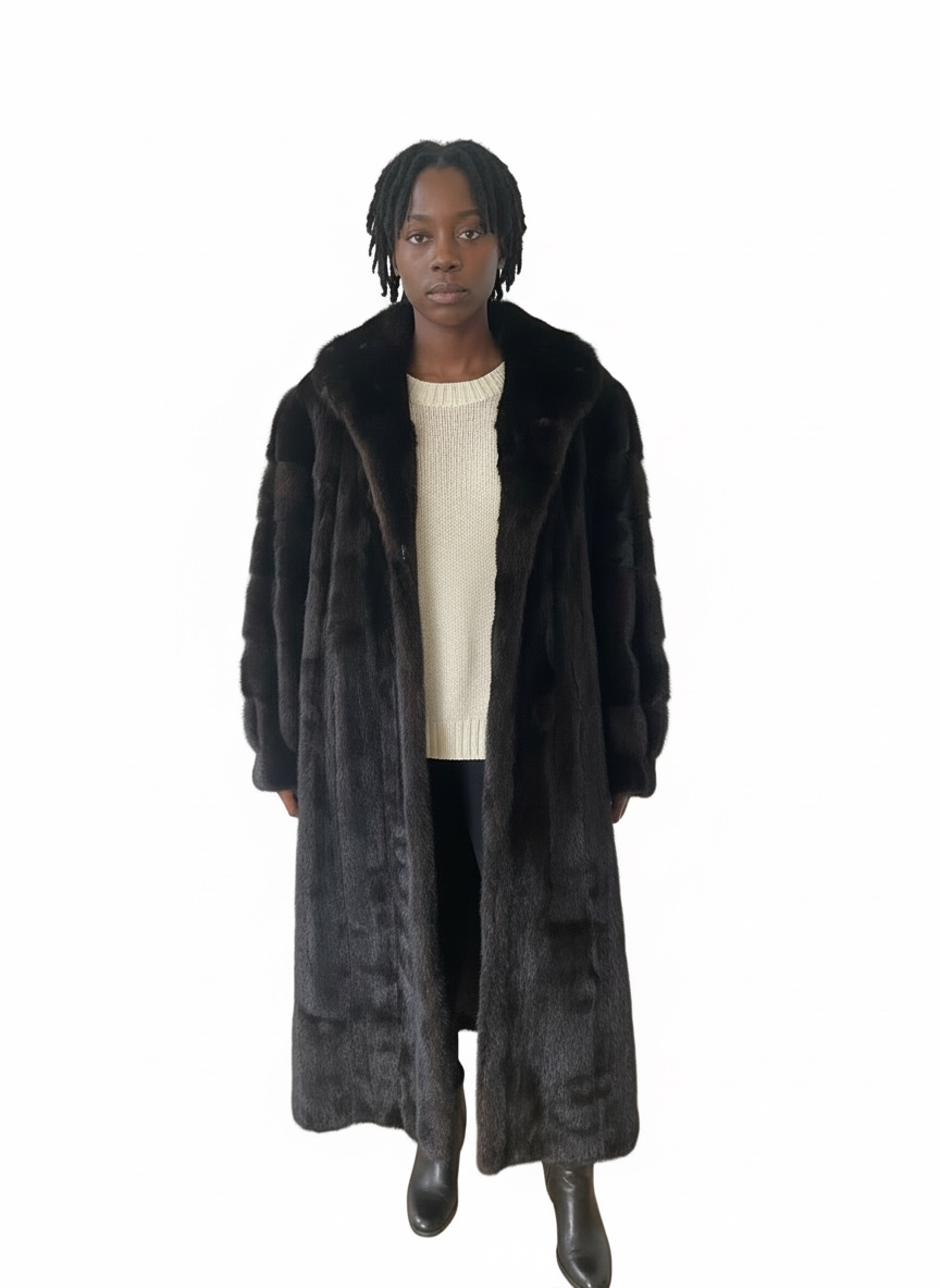 Evans Blackglama Dark Ranch Mink Full-Length Coat – Fully Let Out Pelts – Size XL to XXL
