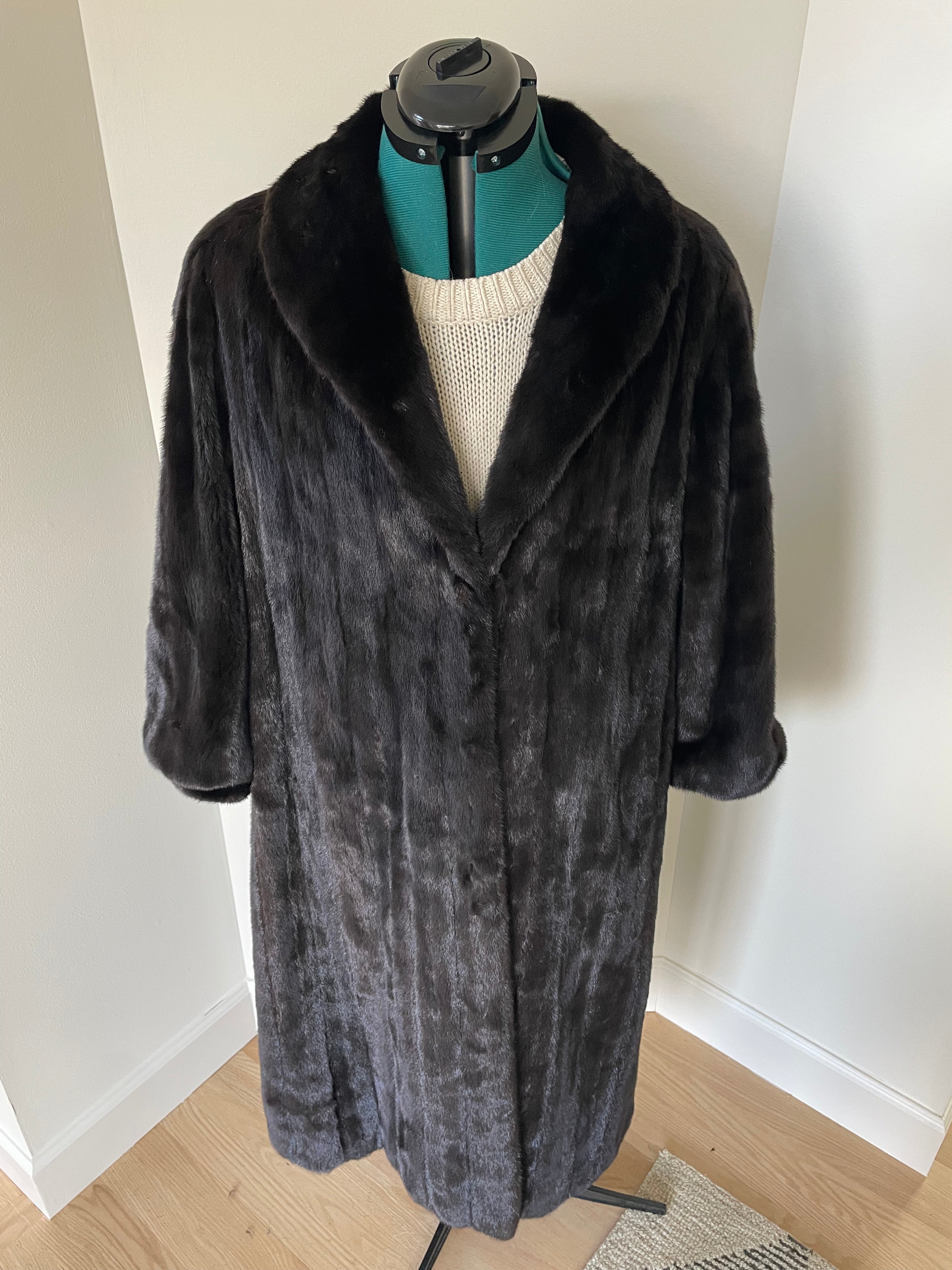 Vintage Dark Ranch Mink Coat – Full Length 49” Shawl Collar Mahogany Mink Fur Coat Women’s M Female Pelts