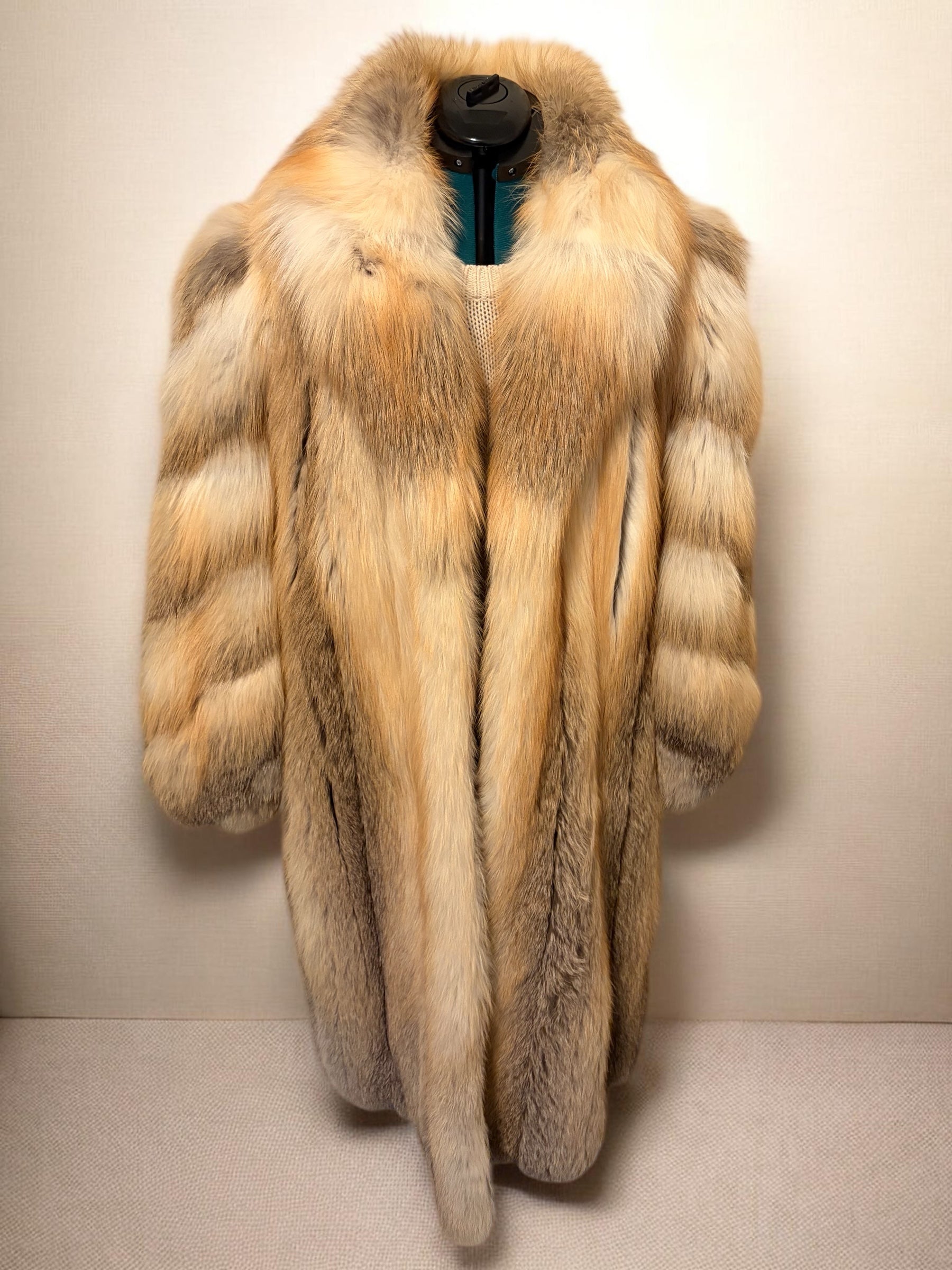 Vintage Golden Island Fox Fur Coat Full Length – Luxury Designer Adolfo Statement Piece – Women’s L/XL