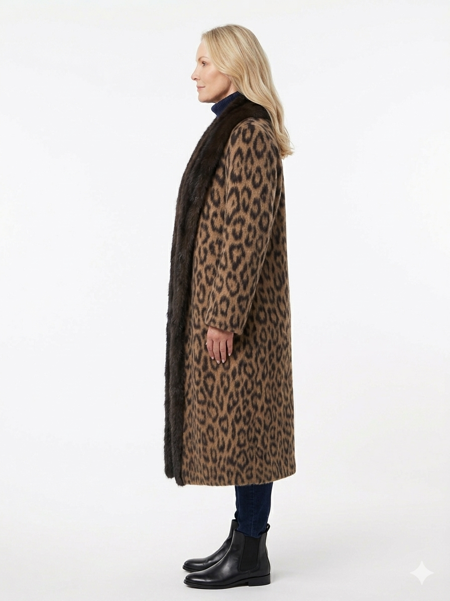 Bisang Leopard Alpaca Coat with Russian Sable Trim – XS