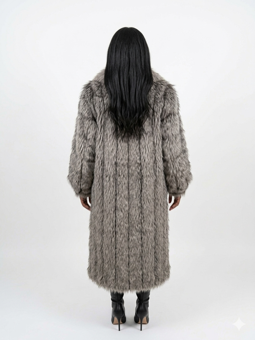 Vintage Silver Fox Fur Coat Full Length Cross Fox Shawl Collar Size M 48” Luxury Fur