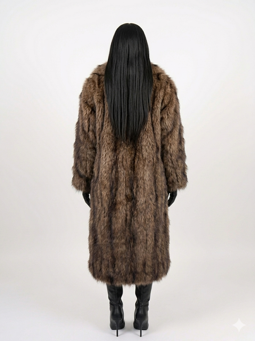Goldin Feldman Vintage Fisher Fur Coat Full Length Brown Shawl Collar Luxury Fitch Fur Women’s M/L