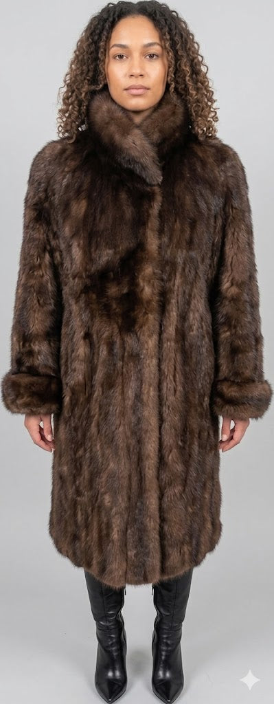 Vintage Sable Fur Coat 42” 3/4 Length Stroller Brown Sable Goldin Feldman Soft Luxury Fur M/L