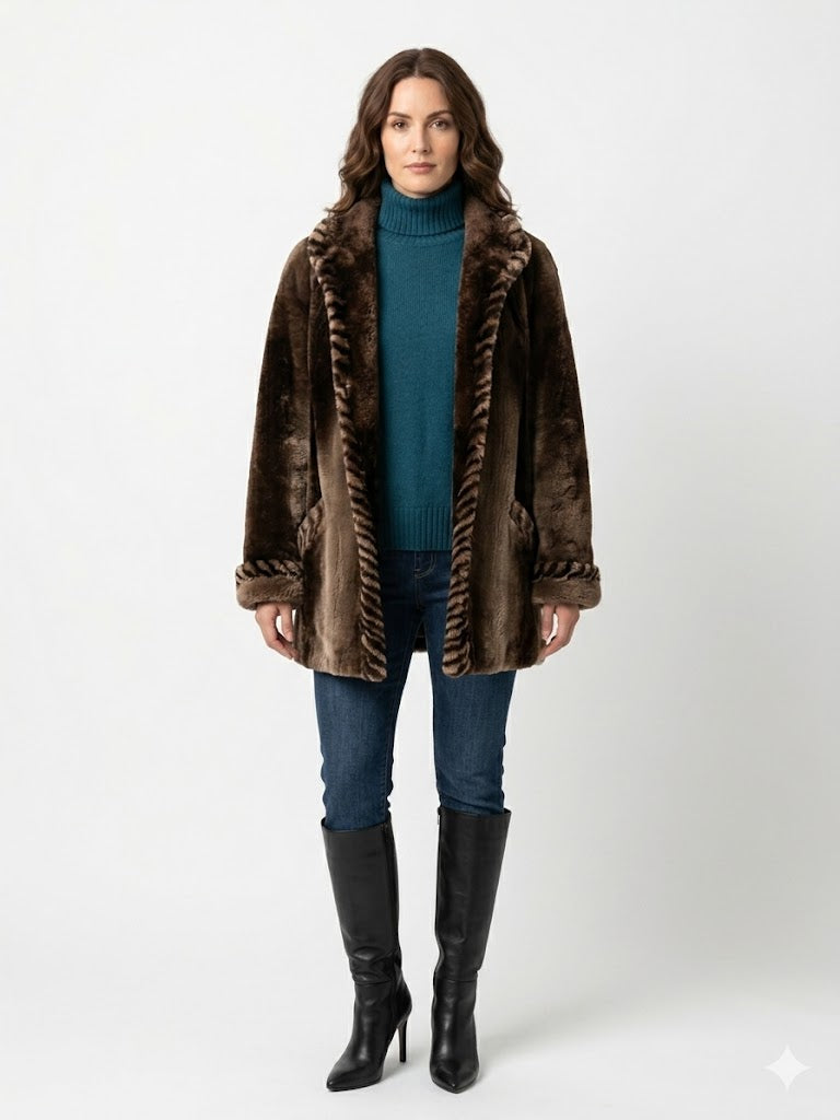 Vintage Sheared Beaver “Phantom” Fur Jacket – Rich Brown, Shawl Collar, 31” Length Size Med to Large
