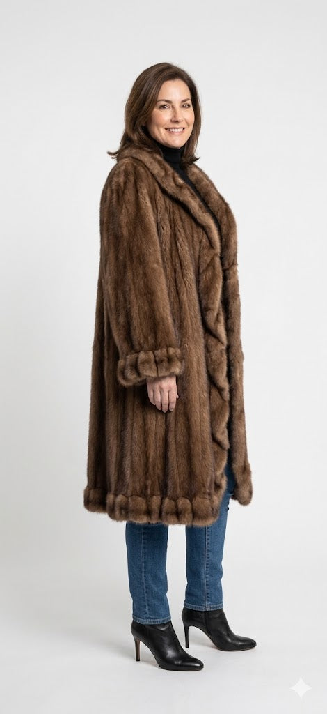 Vintage Lunaraine Mahogany Mink Fur Coat | Dramatic 100” Sweep Shawl Collar Stroller | Women’s 4Xl 5XL