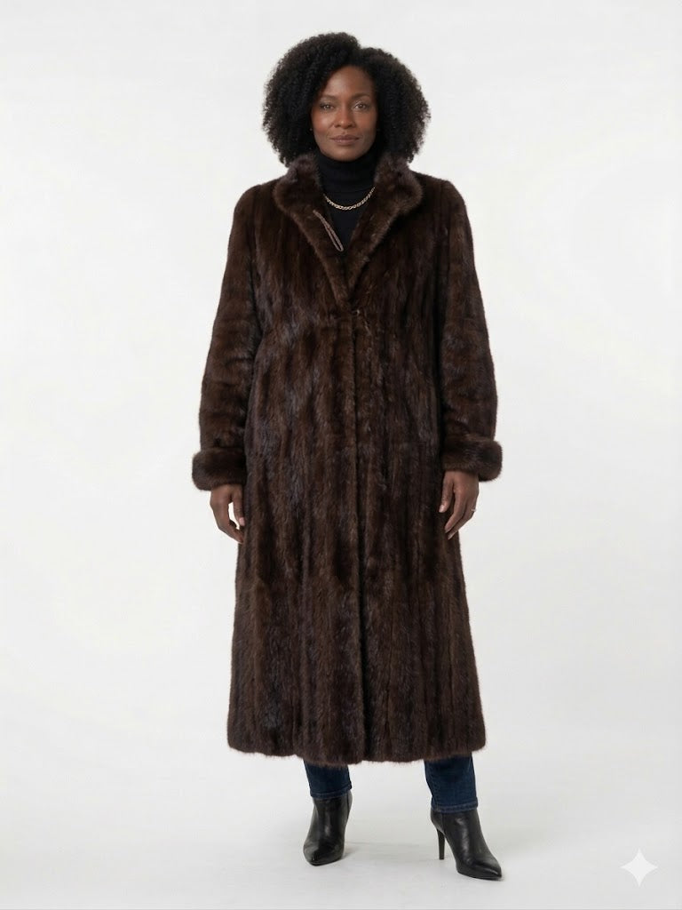 Vintage Full Length Ranch Mink Fur Coat Women’s Size 20 XL 2XL Mahogany Glossy 50”