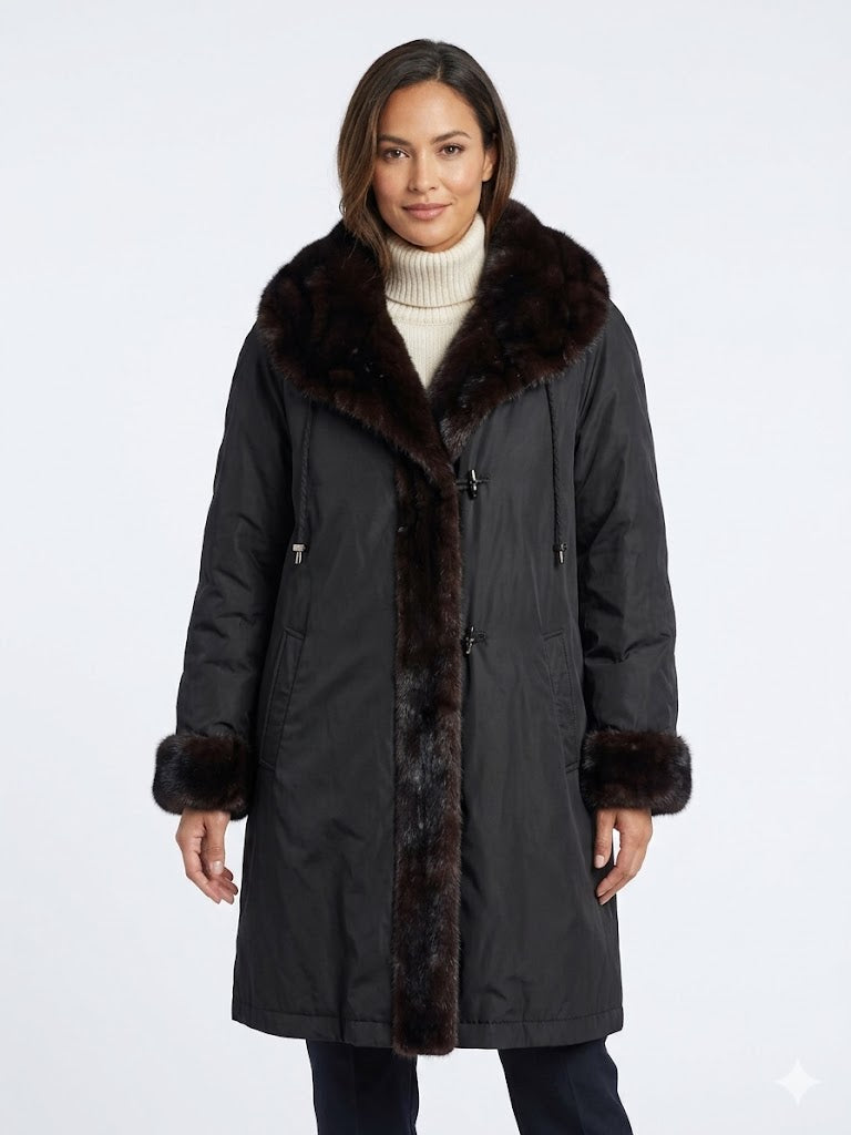 Neiman Marcus Giuliana Teso Reversible Ranch Mink Coat – Italian Luxury Fur Jacket, Size 48 EU (XL-XXL)
