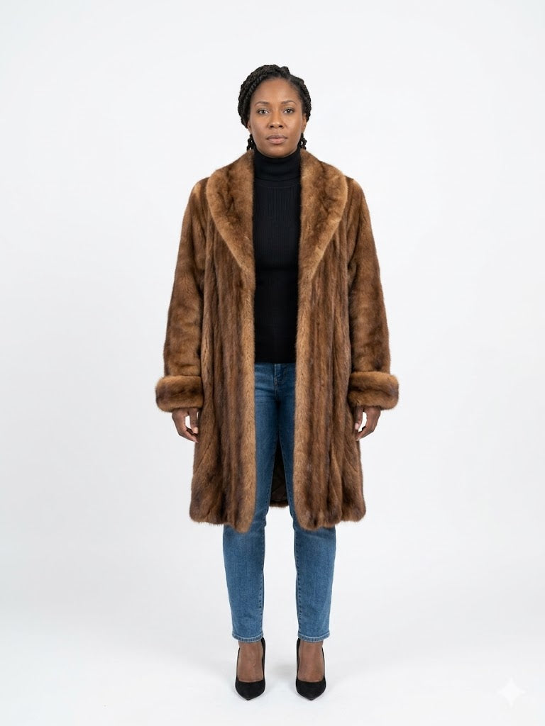 Vintage Autumn Haze Mink Fur Coat | Full Sweep Shawl Collar | Women’s Large