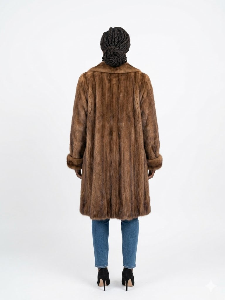 Vintage Autumn Haze Mink Fur Coat | Full Sweep Shawl Collar | Women’s Large