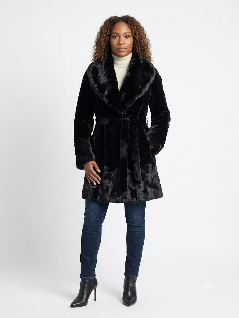Vintage Marks-Lloyds Denver Sheared Mink Coat with Oversized Ranch Mink Shawl Collar | Belted | Women’s Size 10 (Medium)