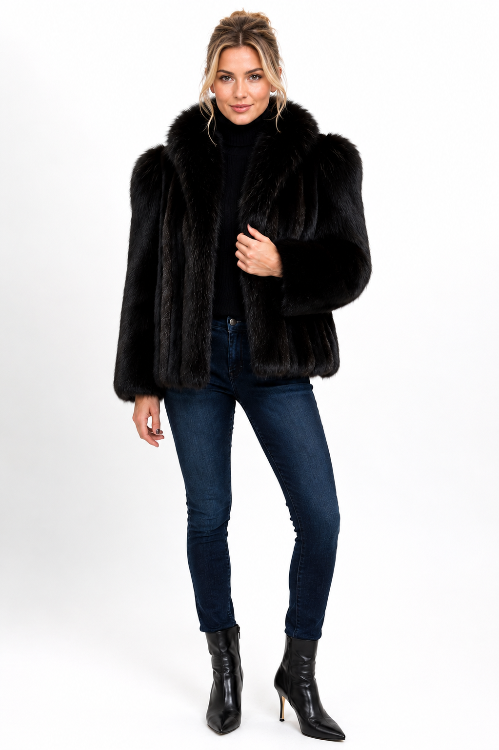 Vintage Dark Ranch Male Mink Jacket with Black Fox Trim | Women’s Small