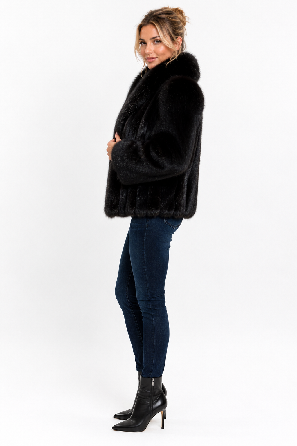 Vintage Dark Ranch Male Mink Jacket with Black Fox Trim | Women’s Small