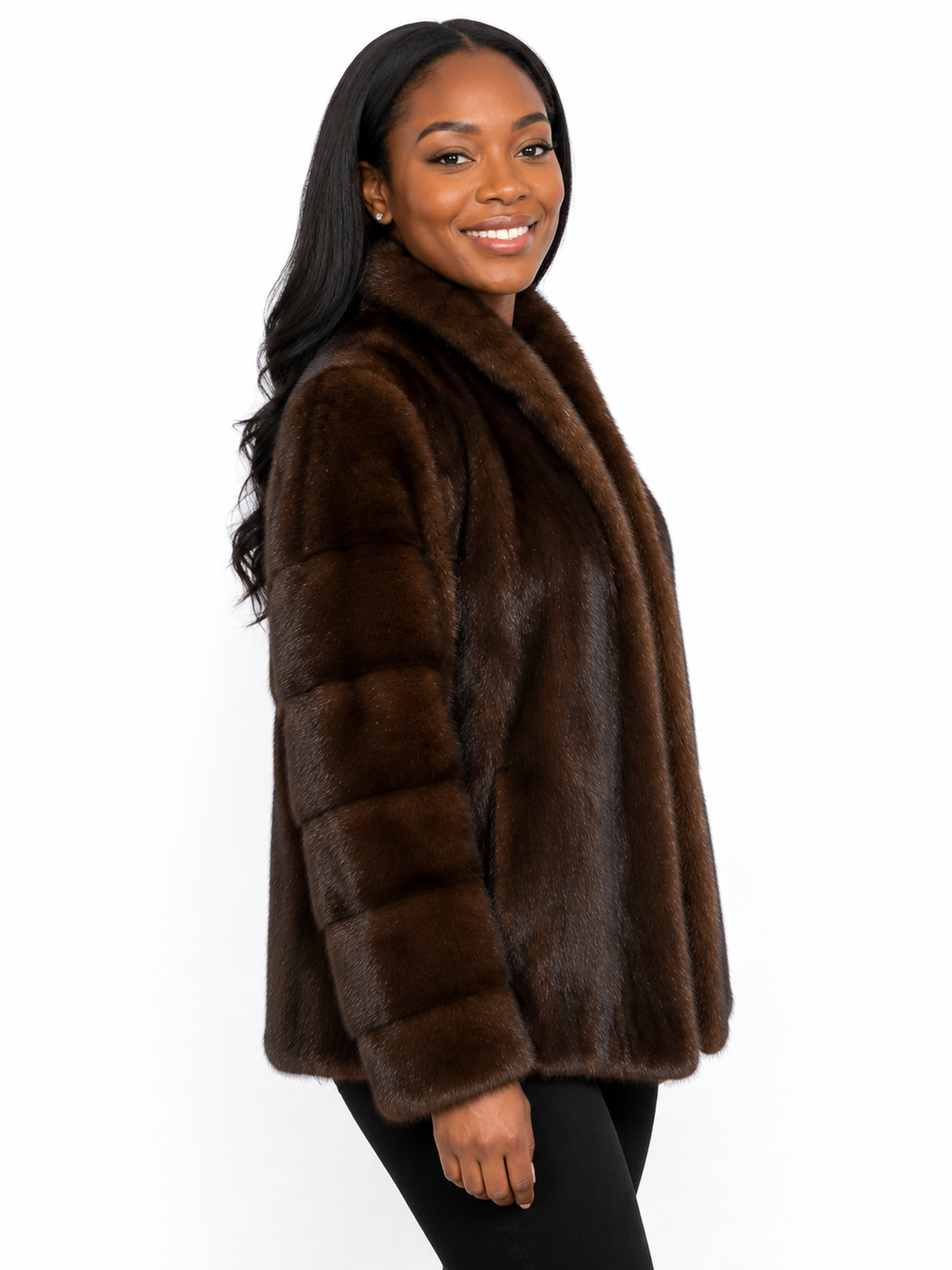 Vintage Mahogany Ranch Mink Fur Jacket – Women’s Size 8 (Medium) | Horizontal Sleeve Design