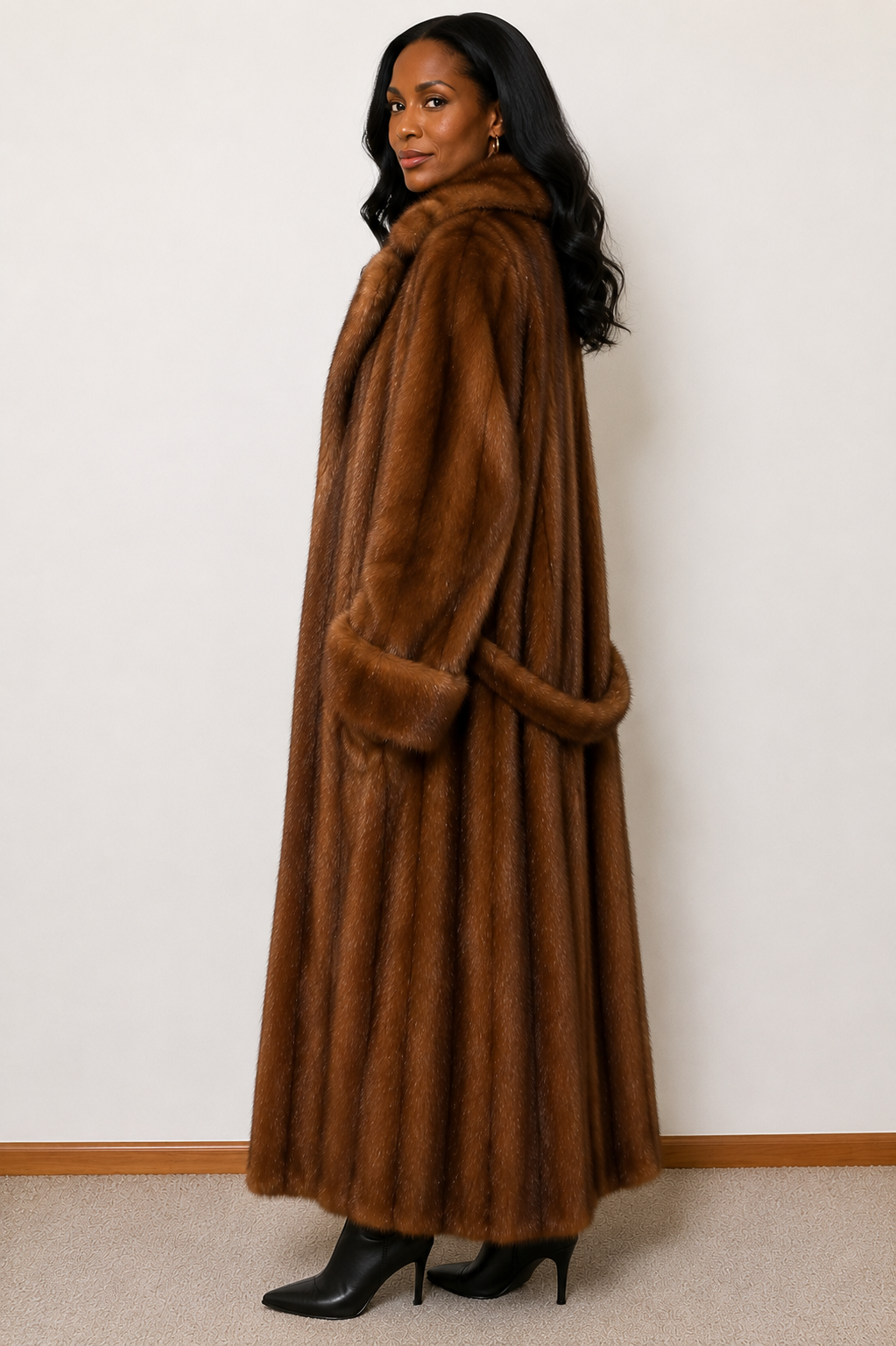 Vintage Full-Length Demi Buff Female Mink Fur Coat – Notch Collar | Women’s Extra Large