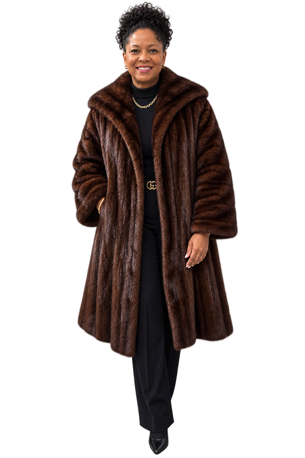 Vintage Dark Brown Mink Fur Swing Coat – XXL – 84” Sweep – Horizontal Sleeve Detail