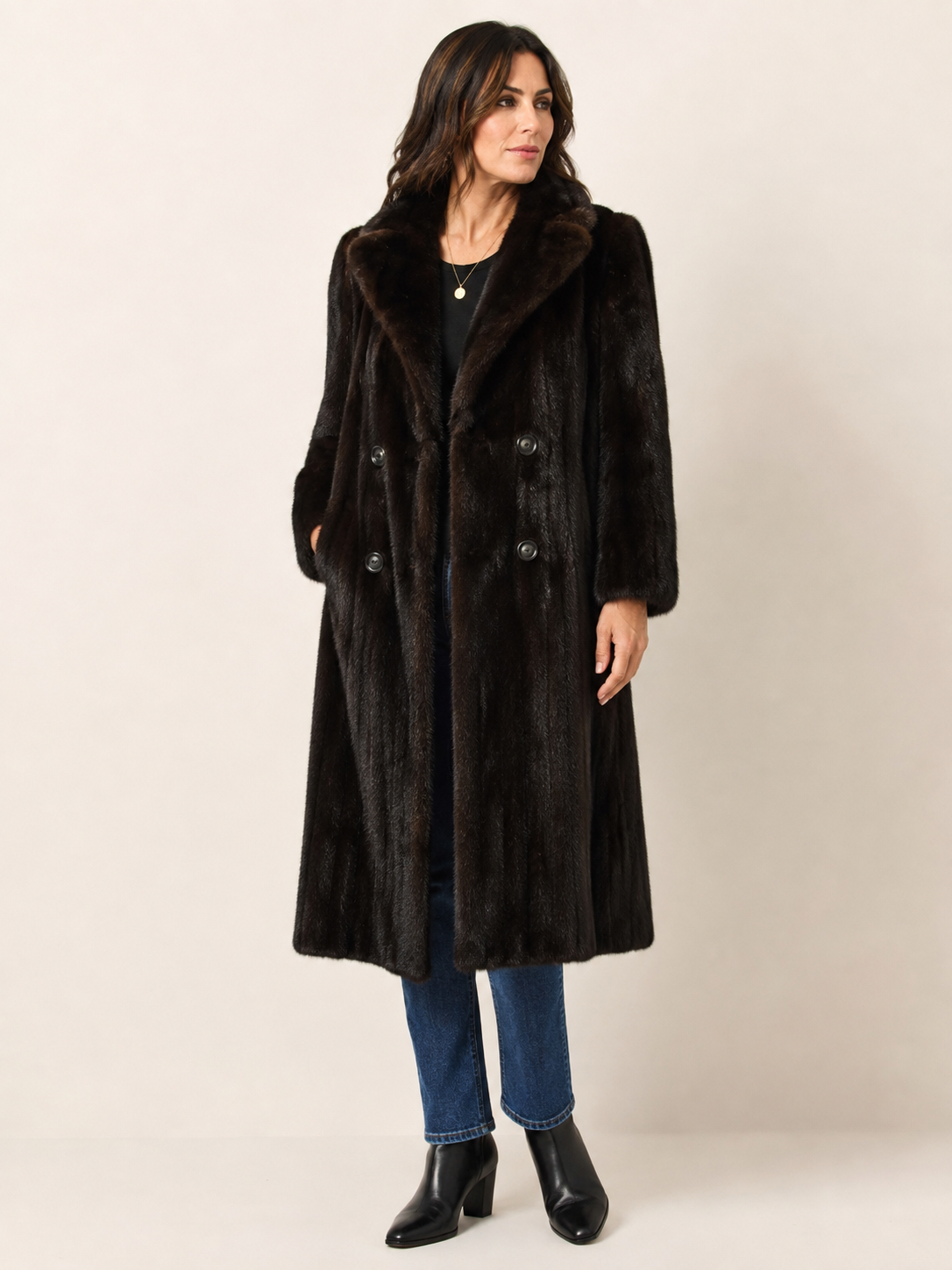 Vintage George Zessi New York Dark Ranch Mink Fur Coat – Double Breasted – Medium