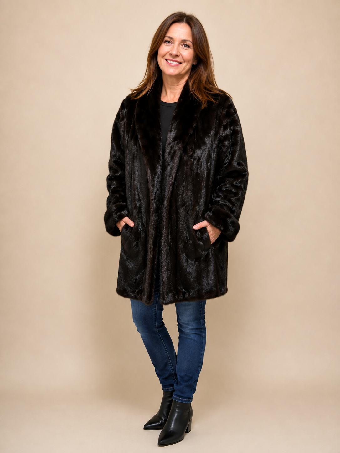 Vintage Reversible Ranch Mink Fur & Black Leather Coat – Women’s Medium