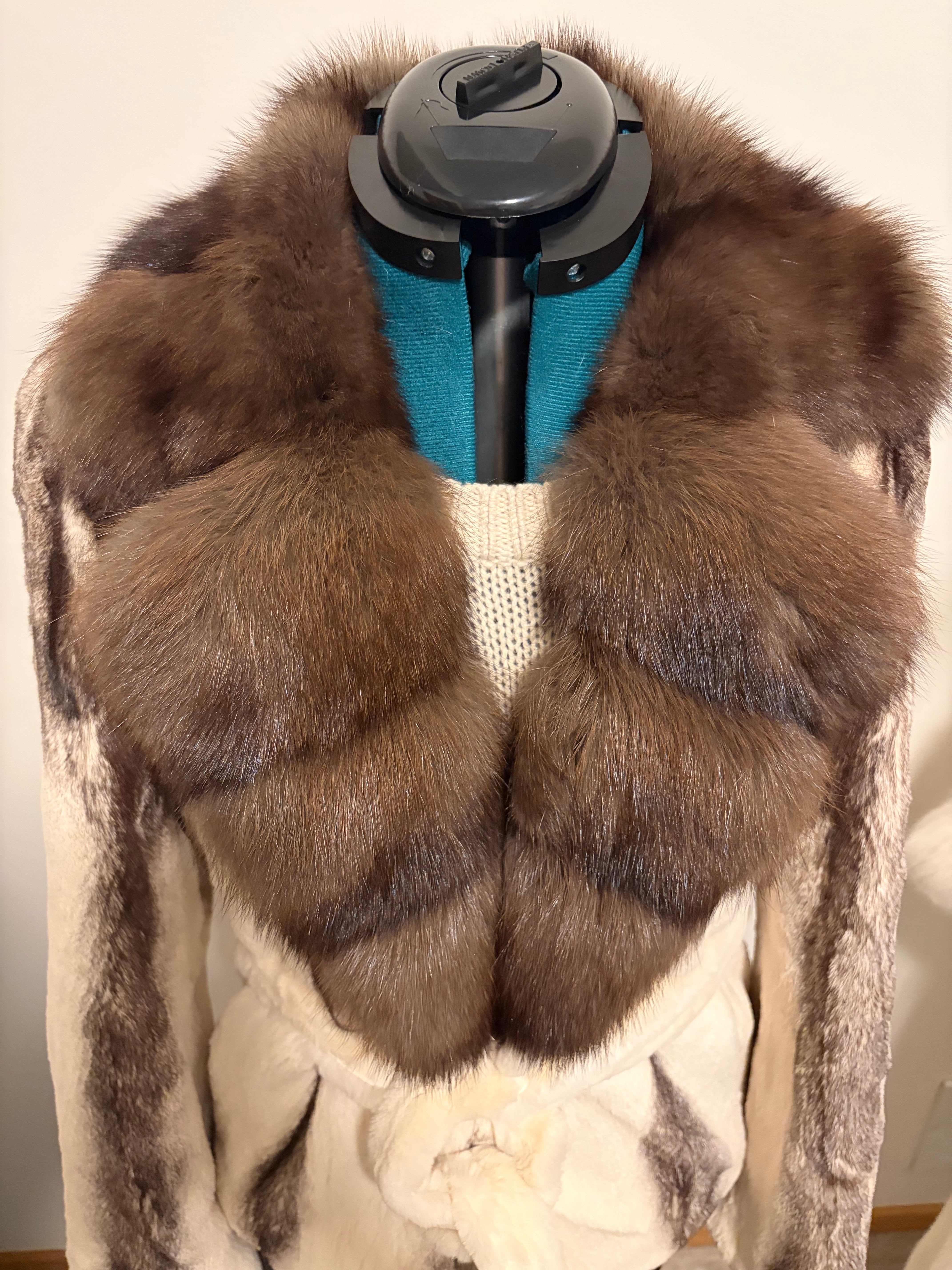 Plucked Cross Mink Jacket with Sable Collar & Belt – Small