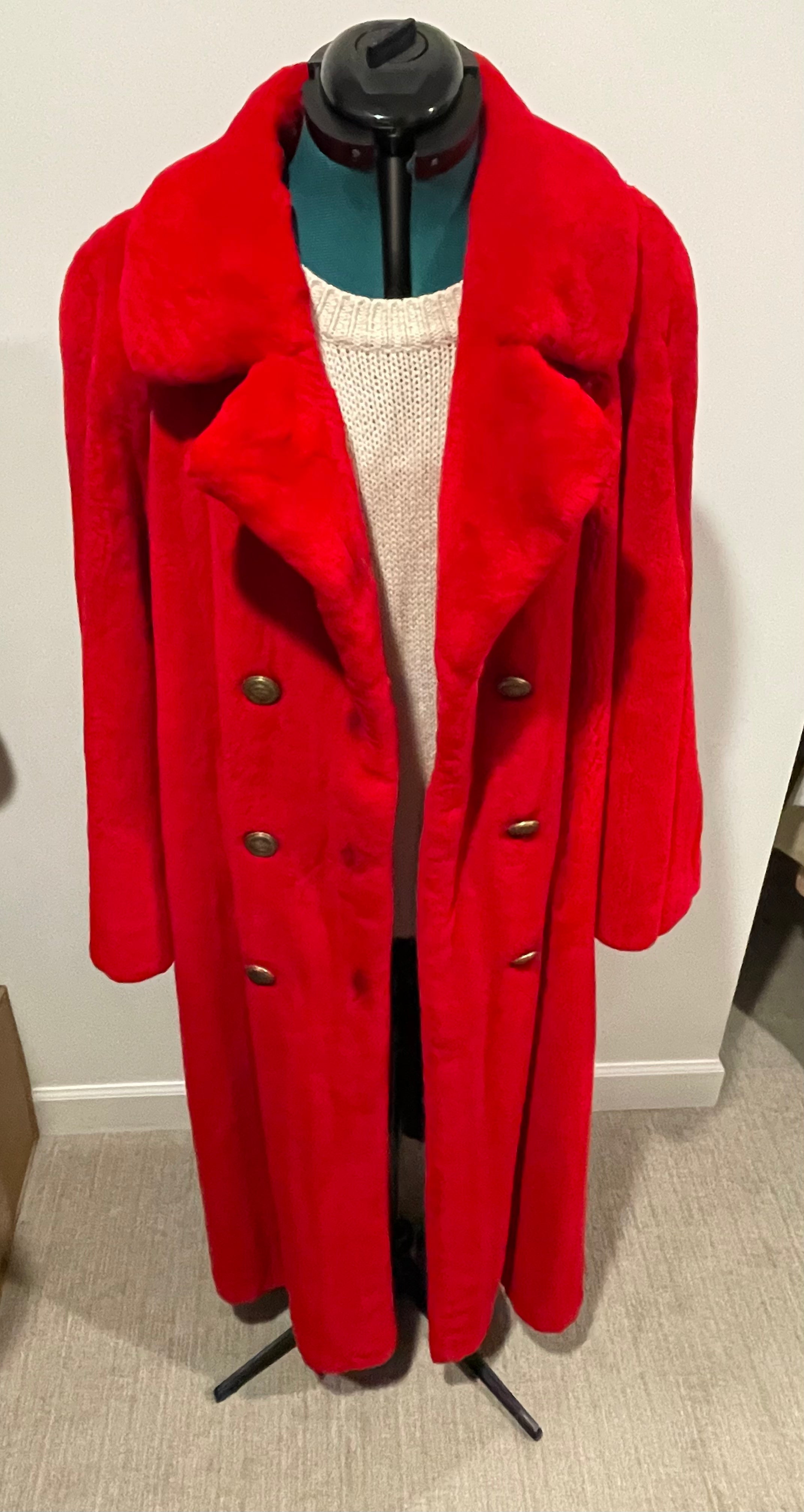 Bob Mackie for York Furs Red Sheared Mink Full Length Coat | Vintage Designer Fur Size Large