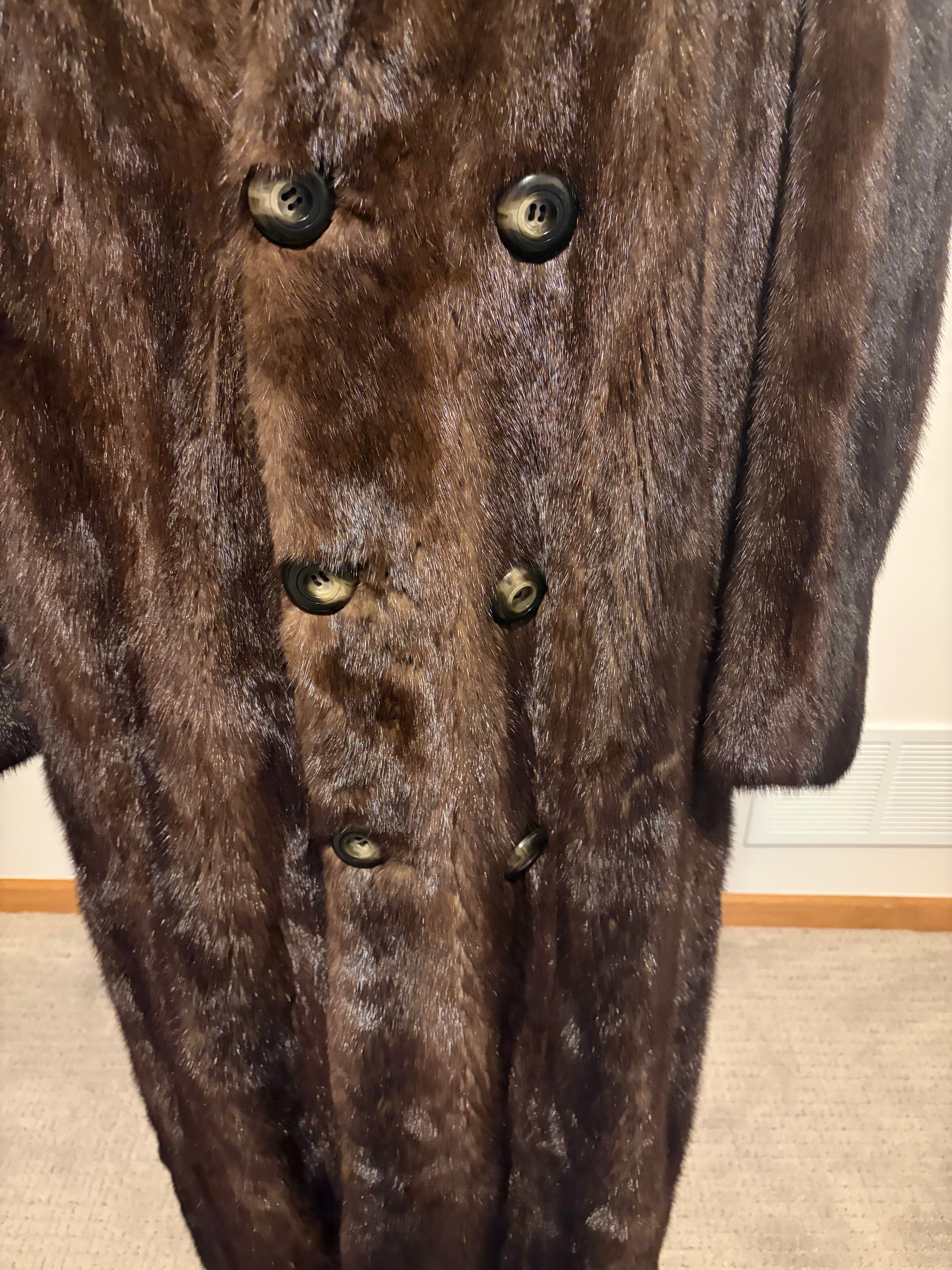 Vintage Men’s Ranch Mink Fur Coat Full Length 53” Double Breasted Brown XL