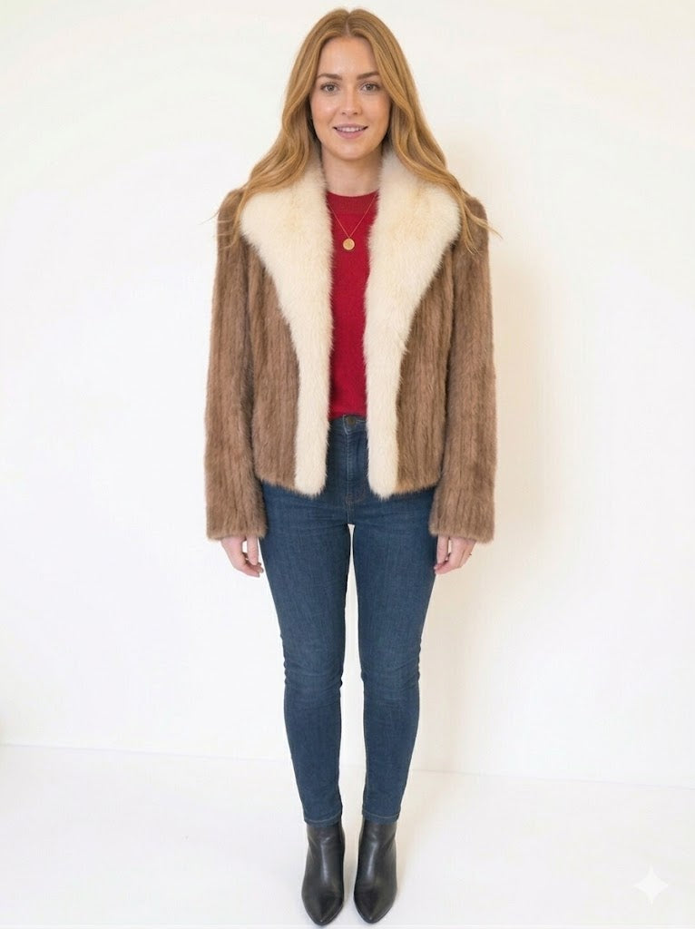 Vintage SAGA Ranch Mink Jacket with Ivory White Fox Shawl Collar – Women’s Small Medium