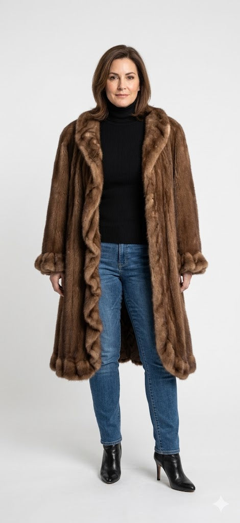 Vintage Lunaraine Mahogany Mink Fur Coat | Dramatic 100” Sweep Shawl Collar Stroller | Women’s 4Xl 5XL