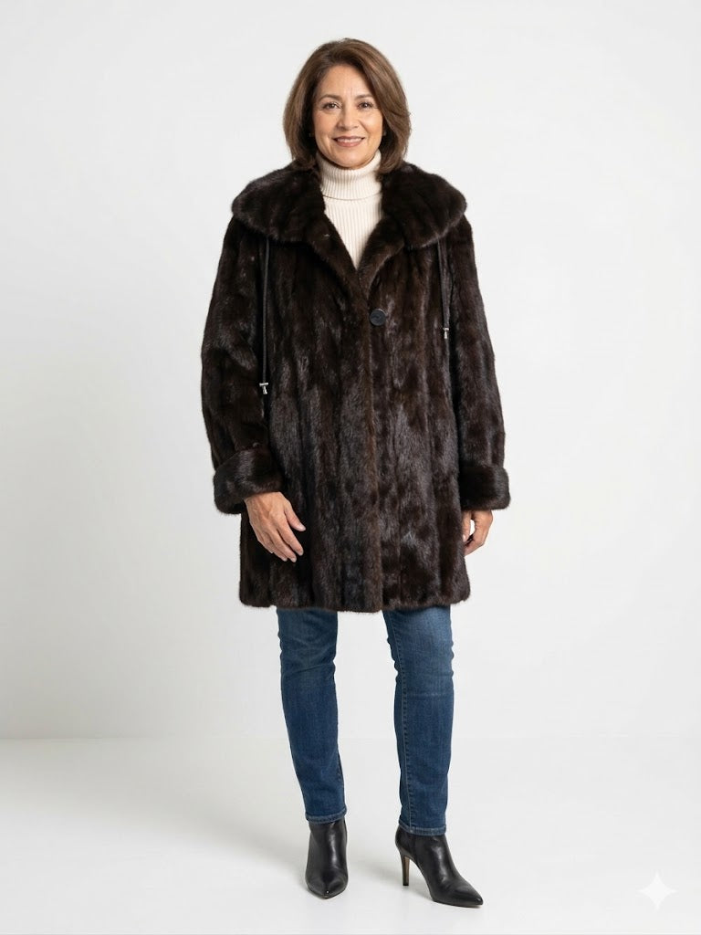 Neiman Marcus Giuliana Teso Reversible Ranch Mink Coat – Italian Luxury Fur Jacket, Size 48 EU (XL-XXL)