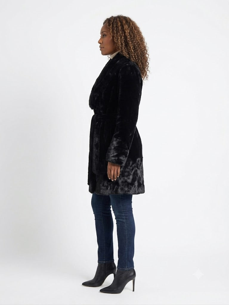 Vintage Marks-Lloyds Denver Sheared Mink Coat with Oversized Ranch Mink Shawl Collar | Belted | Women’s Size 10 (Medium)