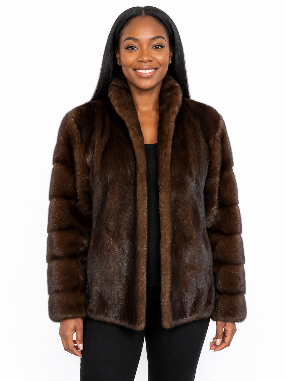 Vintage Mahogany Ranch Mink Fur Jacket – Women’s Size 8 (Medium) | Horizontal Sleeve Design