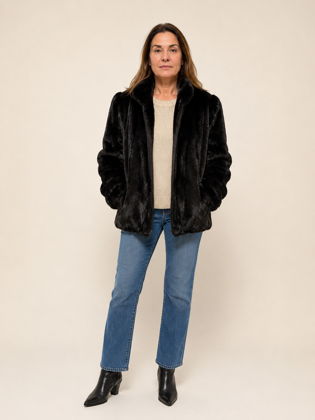 Vintage Black Mink Fur Jacket – John Pavlis | Zip Front | Size Large–XL