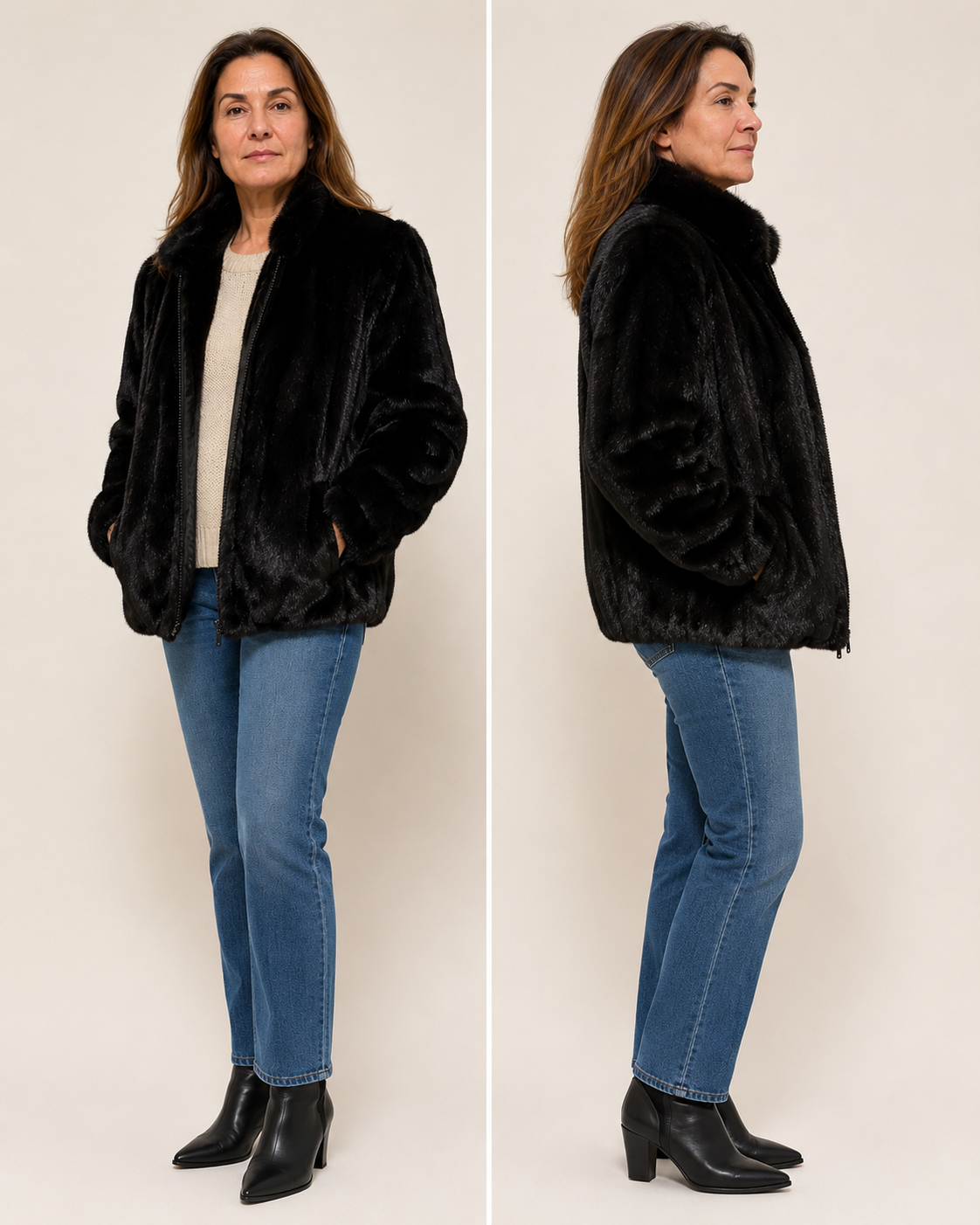 Vintage Black Mink Fur Jacket – John Pavlis | Zip Front | Size Large–XL